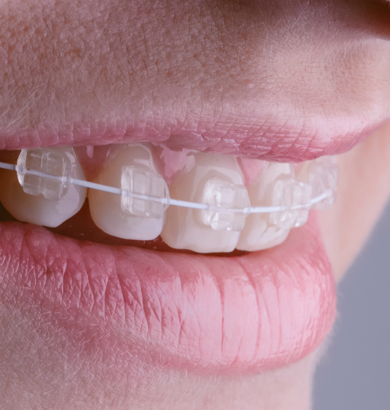 Lächelnder Frauenmund mit unsichtbare Zahnspange in der Kieferorthopädie in Freiburg